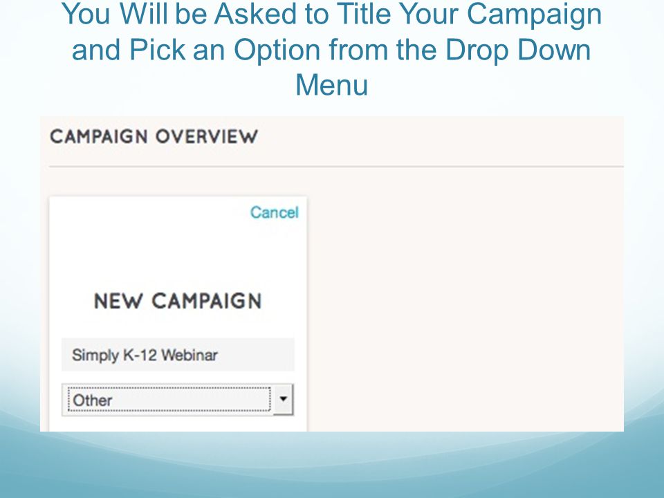 You Will be Asked to Title Your Campaign and Pick an Option from the Drop Down Menu