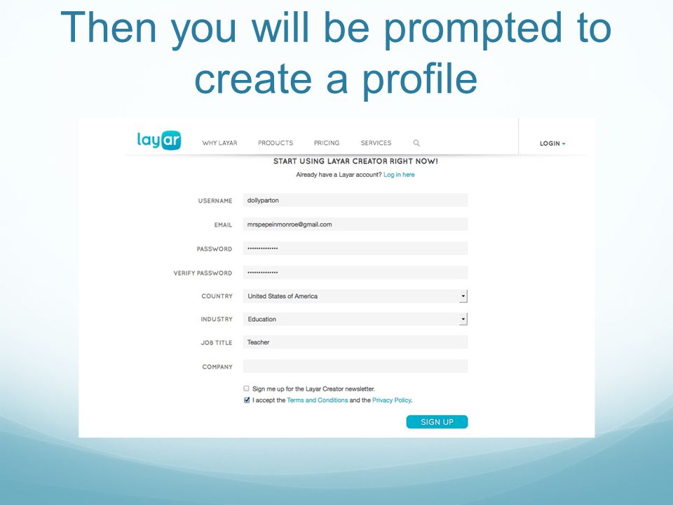 Then you will be prompted to create a profile