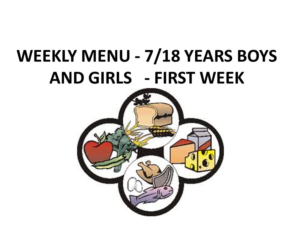 WEEKLY MENU - 7/18 YEARS BOYS AND GIRLS - FIRST WEEK
