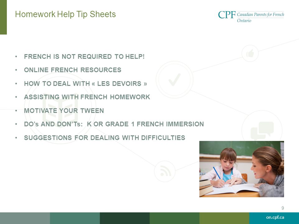 on.cpf.ca Homework Help Tip Sheets FRENCH IS NOT REQUIRED TO HELP.