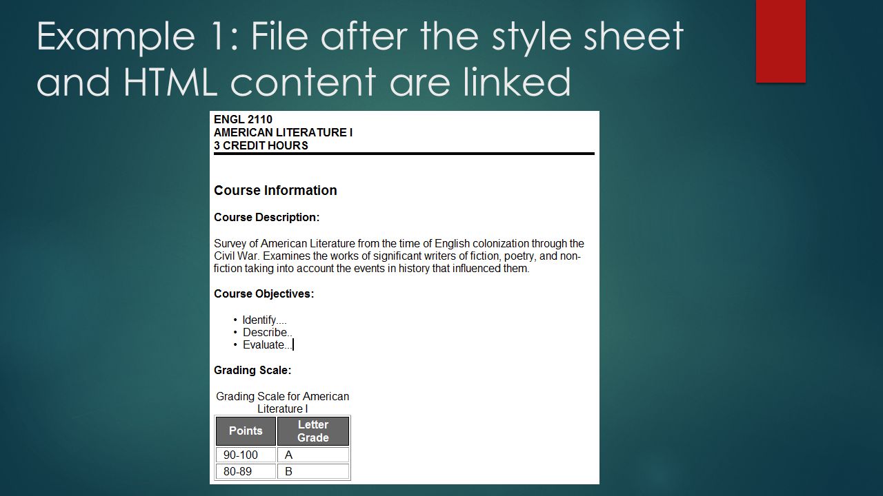 Example 1: File after the style sheet and HTML content are linked