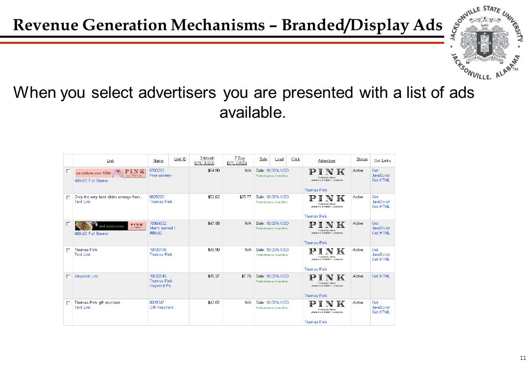 11 When you select advertisers you are presented with a list of ads available.