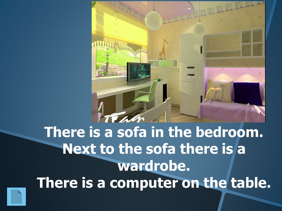 There is a sofa in the bedroom. Next to the sofa there is a wardrobe.