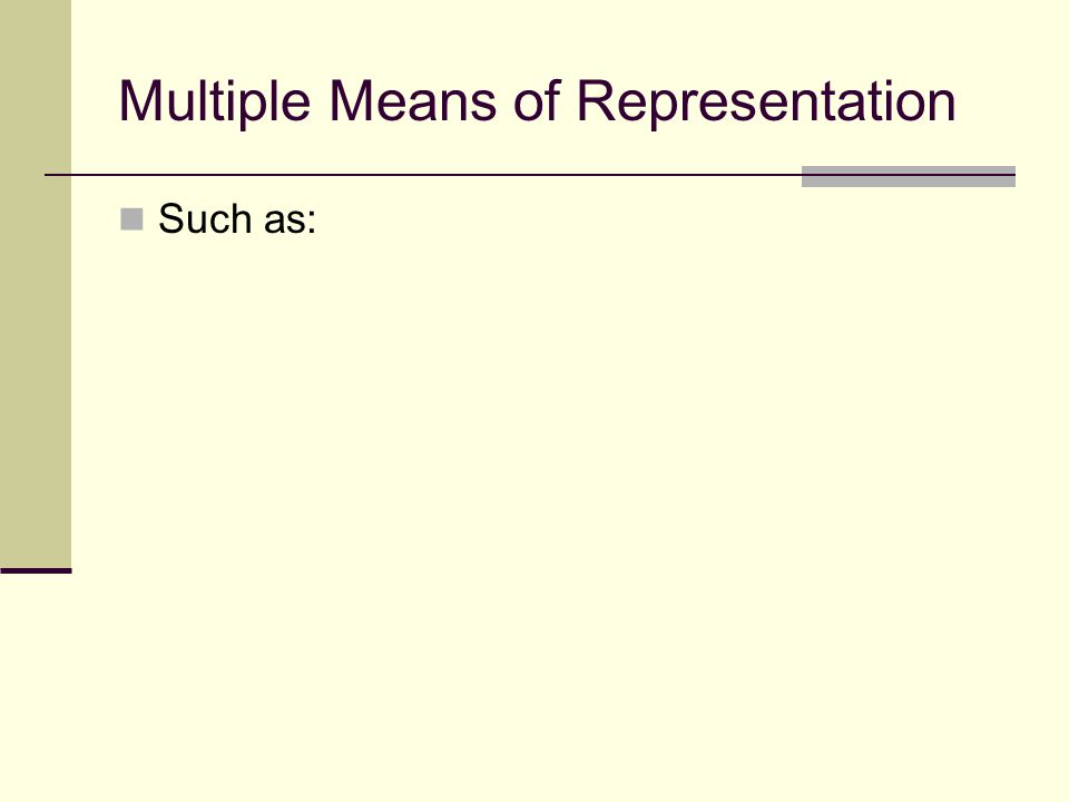 Multiple Means of Representation Such as: