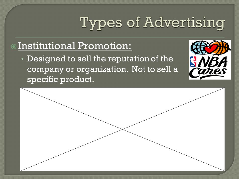  Institutional Promotion: Designed to sell the reputation of the company or organization.