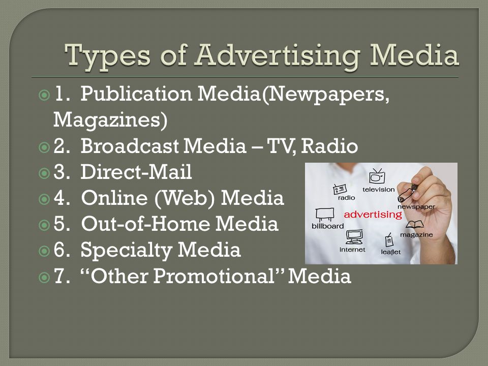  1. Publication Media(Newpapers, Magazines)  2.