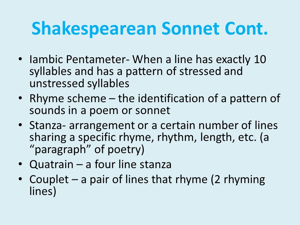 Shakespearean Sonnet Cont.
