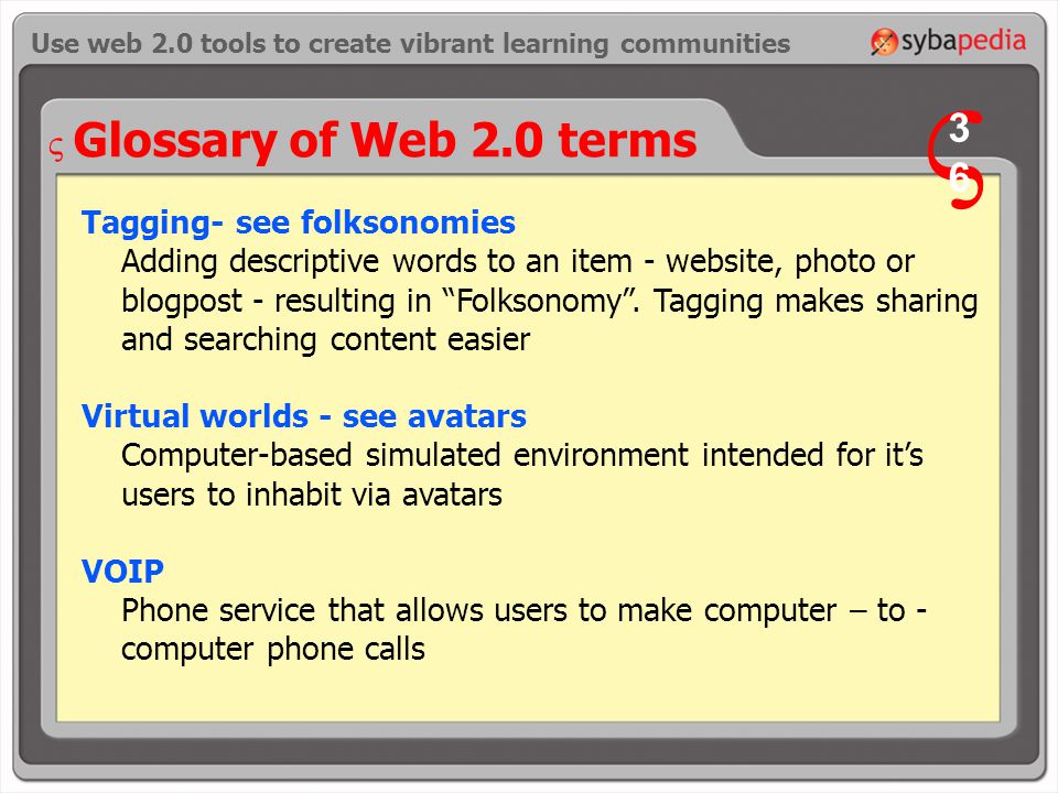 WEB 2.0: Definitions, glossary, tools and uses. Use web 2.0 tools to create  vibrant learning communities. - ppt download