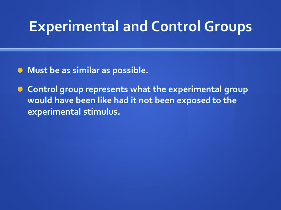 Components of Experiment Three components: Three components: Independent and dependent variables Independent and dependent variables Effects of stimulus on some outcome variable Effects of stimulus on some outcome variable Pretesting and posttesting Pretesting and posttesting Ability to assess change before and after manipulation Ability to assess change before and after manipulation Experimental and control groups Experimental and control groups Comparison group that does not get stimulus Comparison group that does not get stimulus