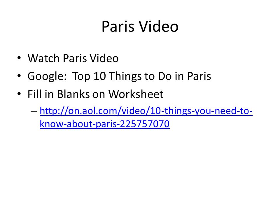 Paris Video Watch Paris Video Google: Top 10 Things to Do in Paris Fill in Blanks on Worksheet –   know-about-paris know-about-paris