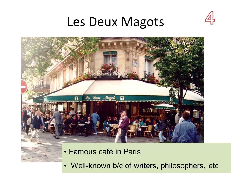 Les Deux Magots Famous café in Paris Well-known b/c of writers, philosophers, etc
