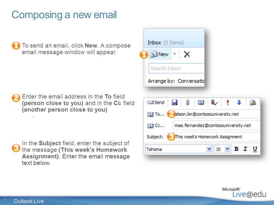 7 Outlook Live Composing a new  To send an  , click New.