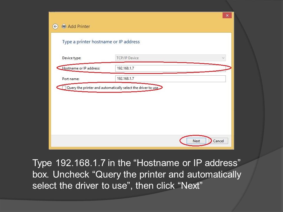 Type in the Hostname or IP address box.