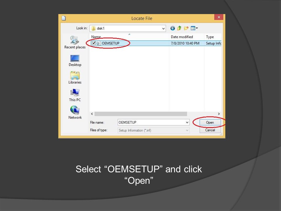 Select OEMSETUP and click Open