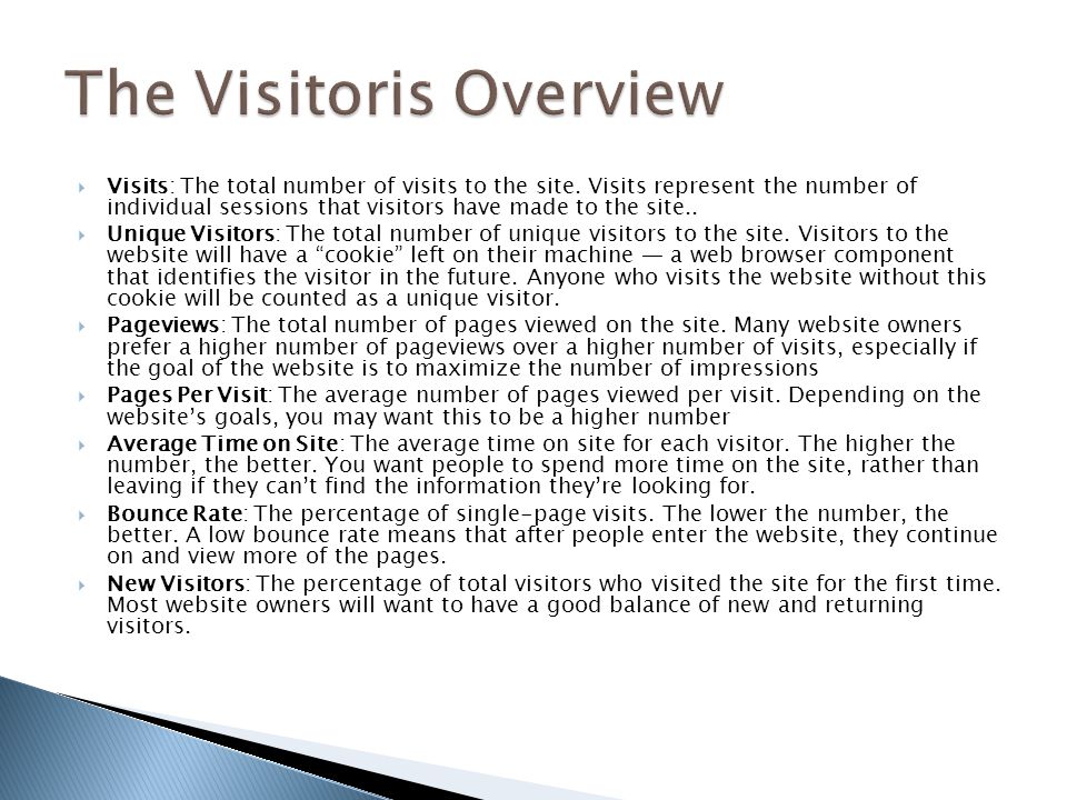 Visits: The total number of visits to the site.