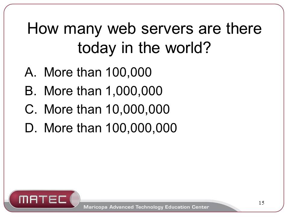 15 How many web servers are there today in the world.