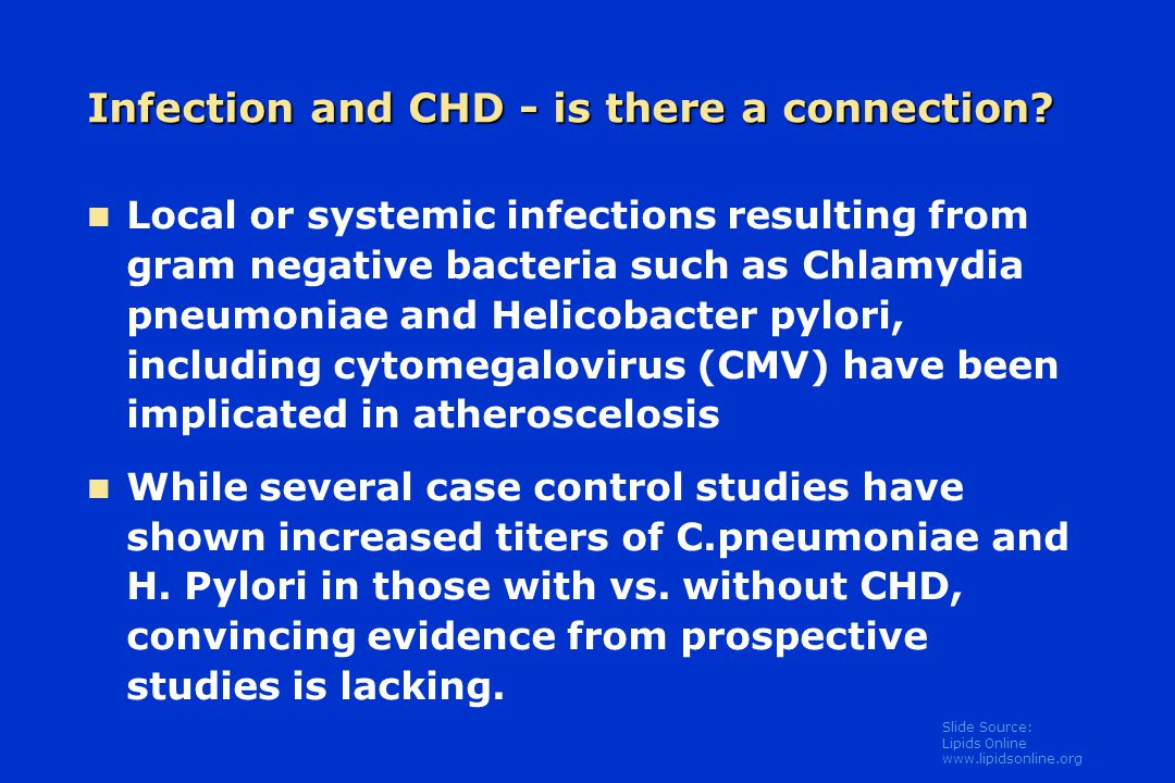 Slide Source: Lipids Online   Infection and CHD - is there a connection.