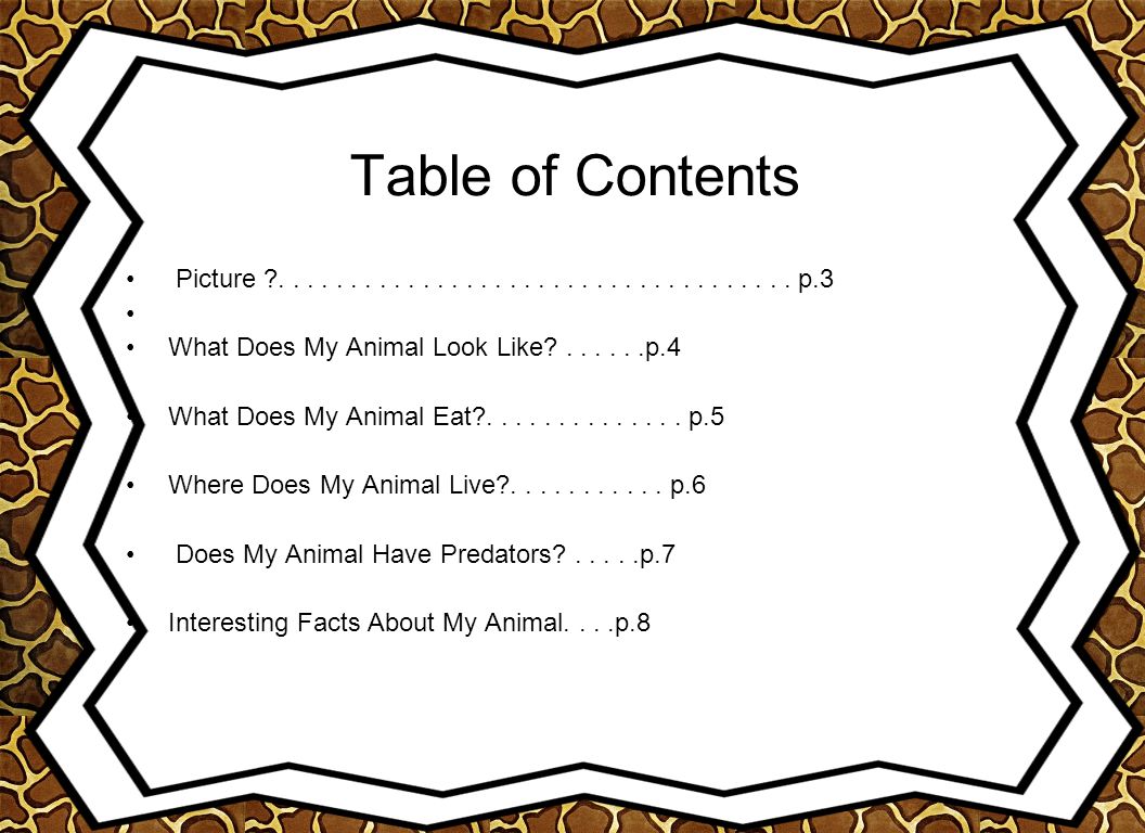 Table of Contents Picture