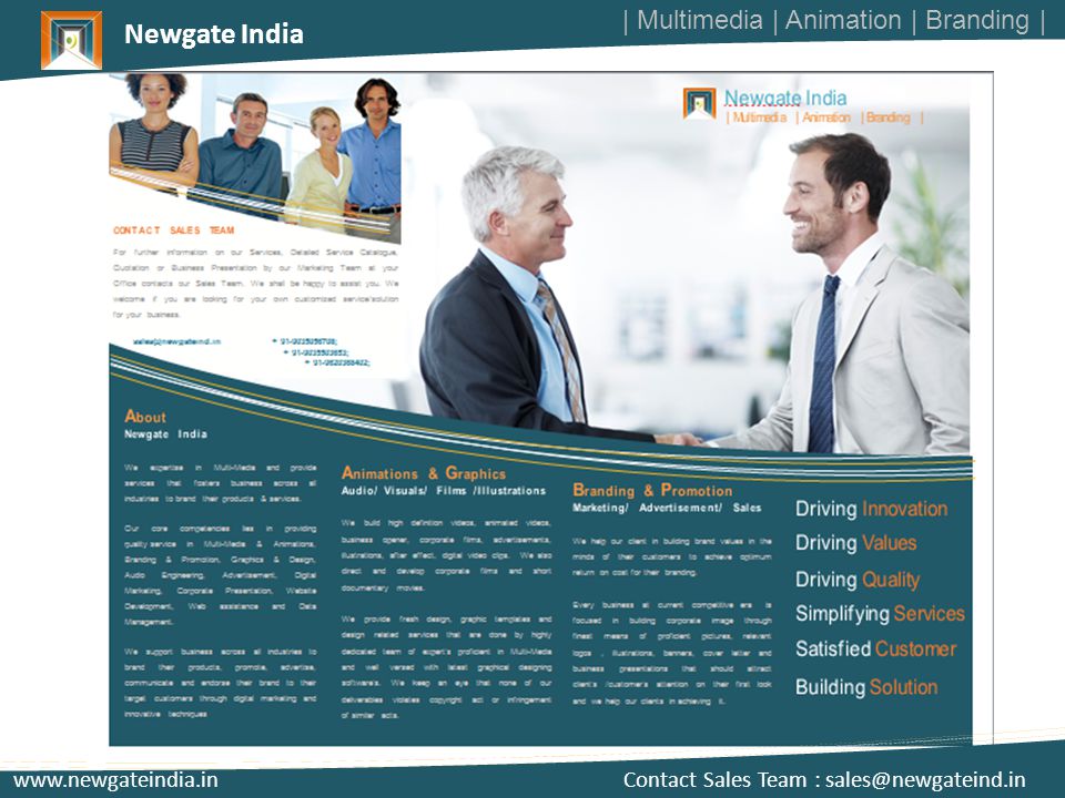 Newgate India   Contact Sales Team : | Multimedia | Animation | Branding |