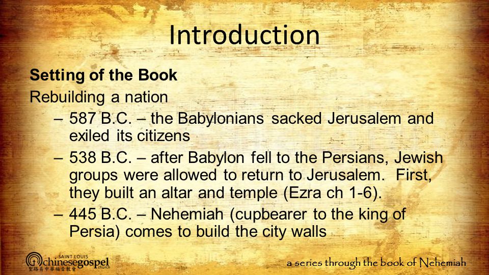 Introduction Setting of the Book Rebuilding a nation –587 B.C.
