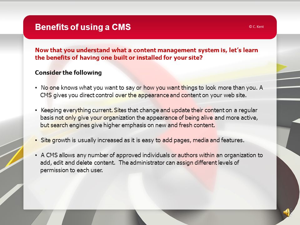 Content Management Systems A content management system is software that loads on your web host’s server and manages all content on your web site dynamically.