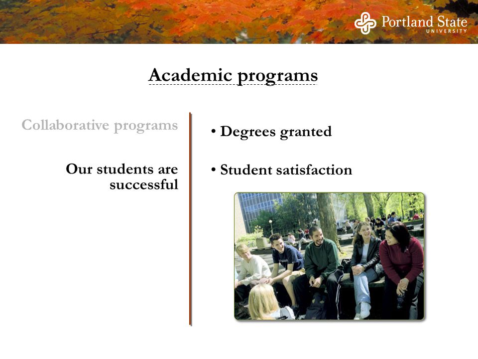 Degrees granted Student satisfaction Our students are successful Collaborative programs Academic programs
