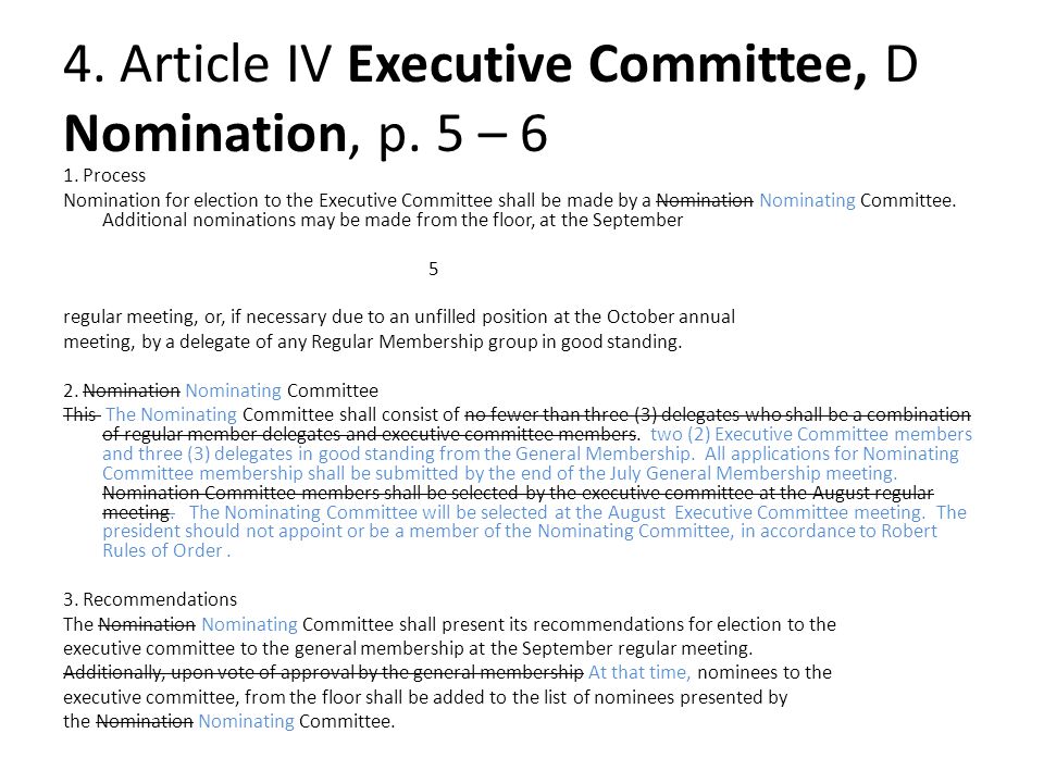 4. Article IV Executive Committee, D Nomination, p.