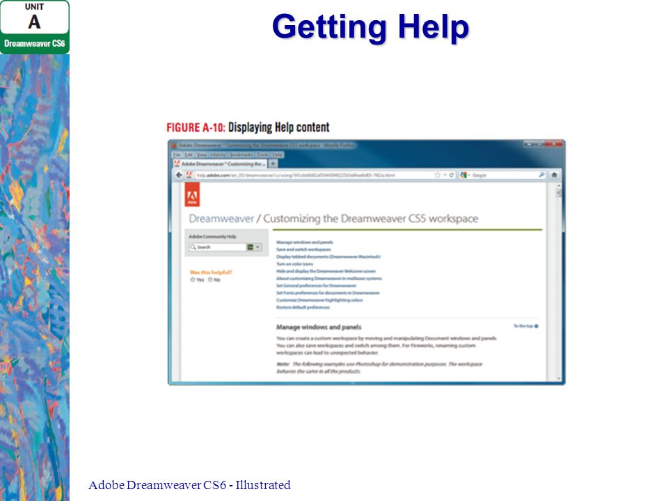 Getting Help Adobe Dreamweaver CS6 - Illustrated