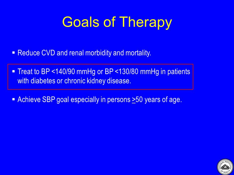 Goals of Therapy  Reduce CVD and renal morbidity and mortality.