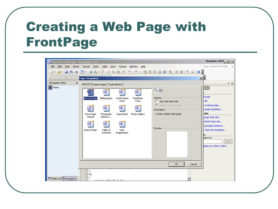 Creating a Web Page with FrontPage