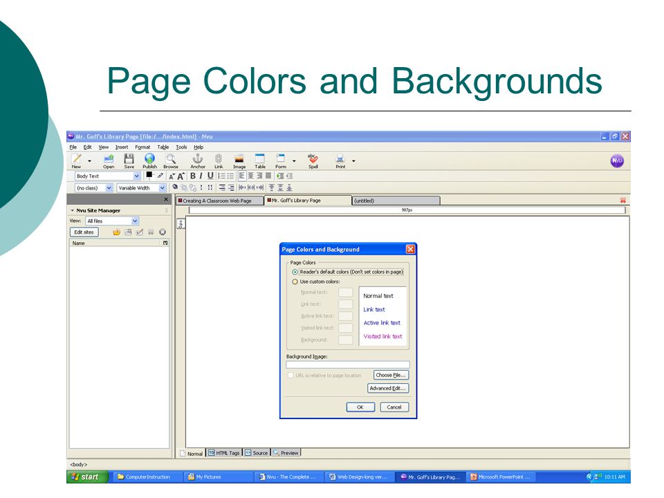 Page Colors and Backgrounds