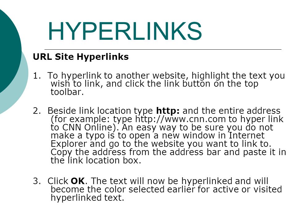 HYPERLINKS URL Site Hyperlinks 1.
