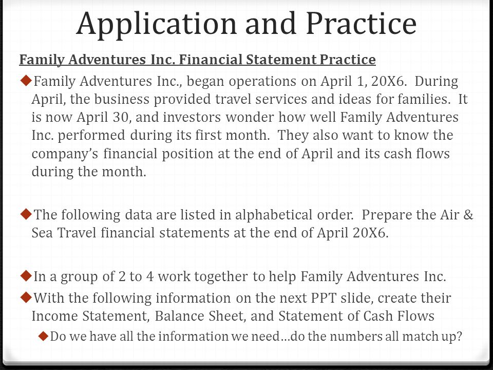 Application and Practice Family Adventures Inc.