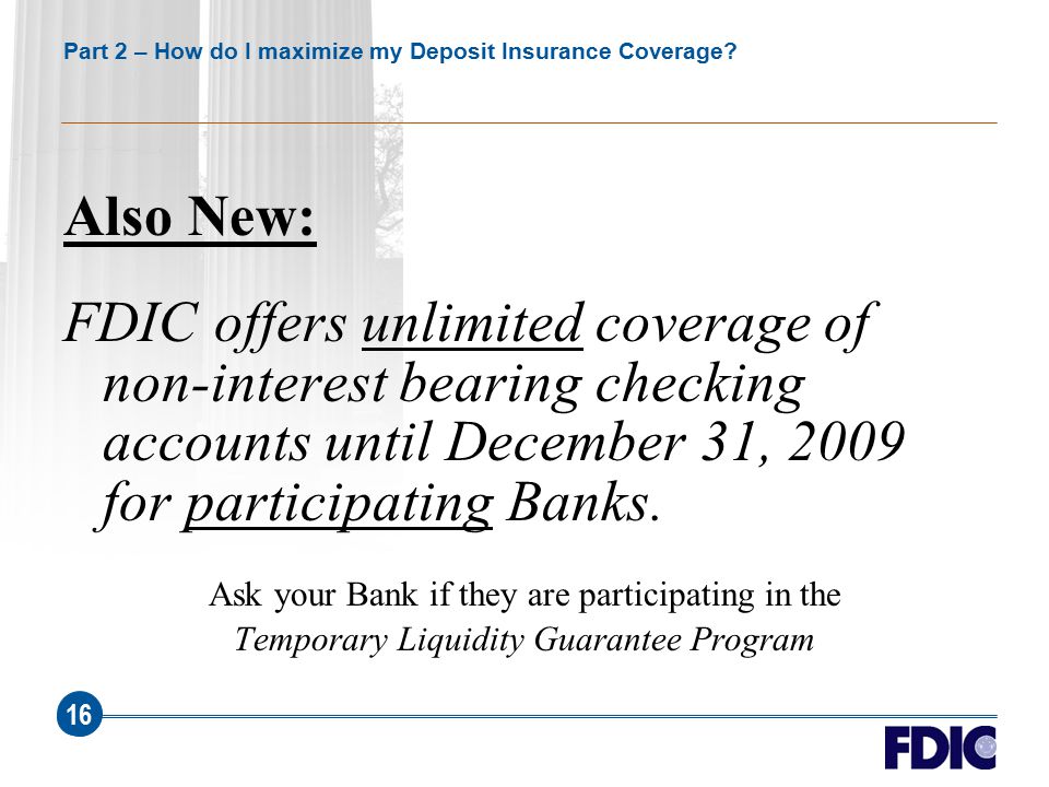 non-interest bearing checking account fdic insurance on bank