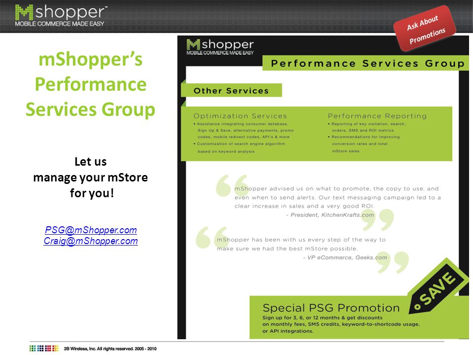 mShopper’s Performance Services Group Let us manage your mStore for you.