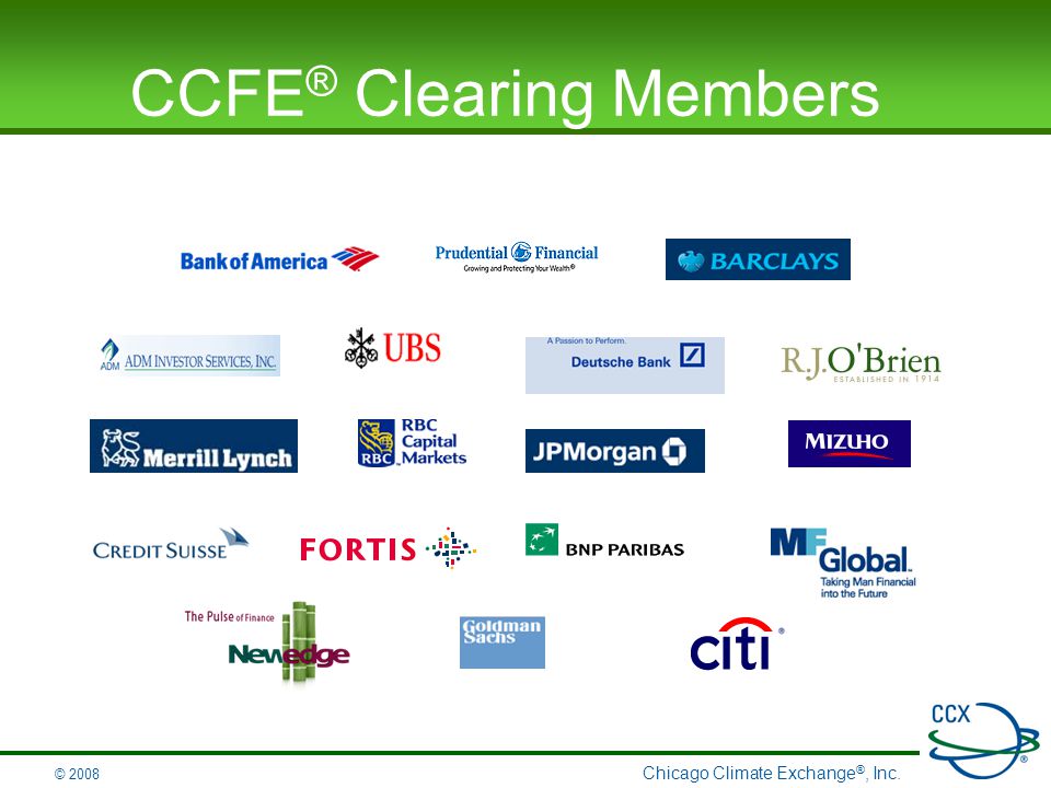Chicago Climate Exchange ®, Inc. © 2008 CCFE ® Clearing Members
