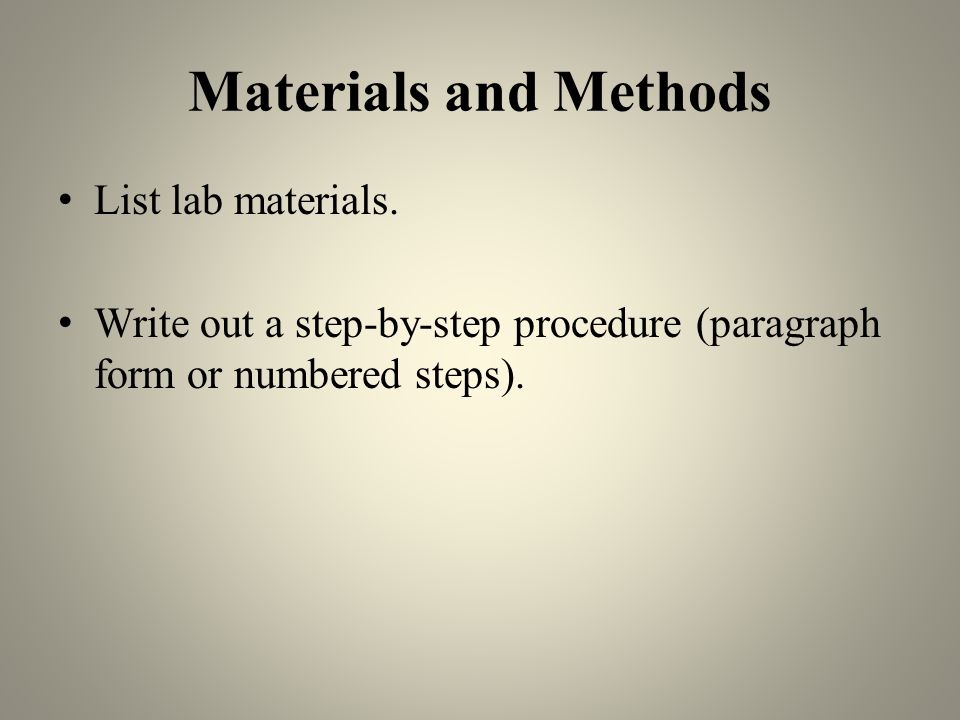 Materials and Methods List lab materials.