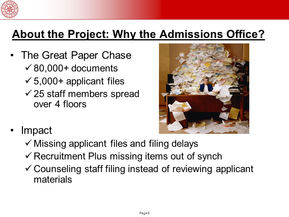 Page 6 About the Project: Why the Admissions Office.