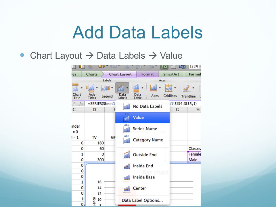Add Data Labels Chart Layout  Data Labels  Value