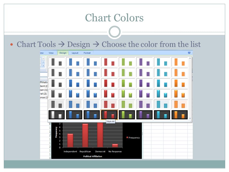 Chart Colors Chart Tools  Design  Choose the color from the list