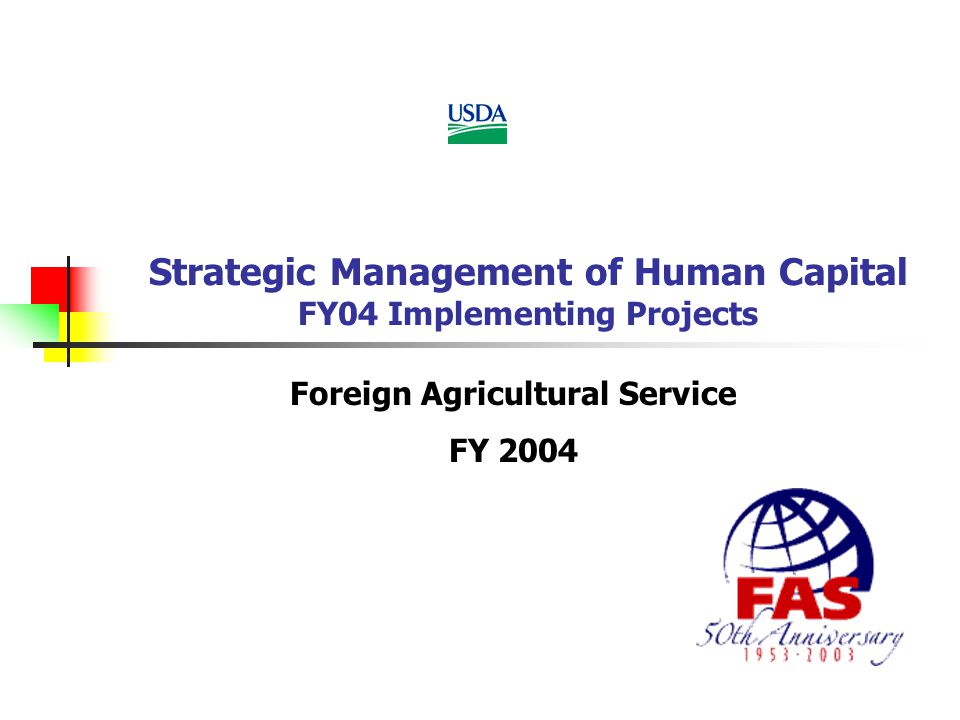 Strategic Management of Human Capital FY04 Implementing Projects Foreign Agricultural Service FY 2004
