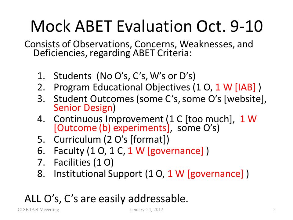 Mock ABET Evaluation Oct.