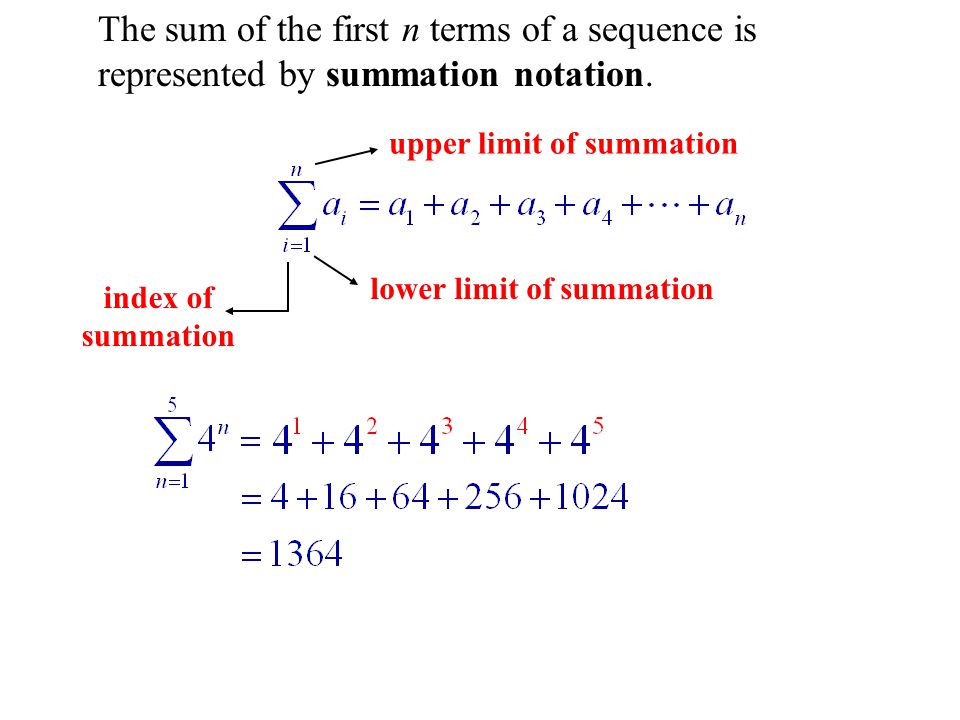 The sum of the first n terms of a sequence is represented by summation notation.