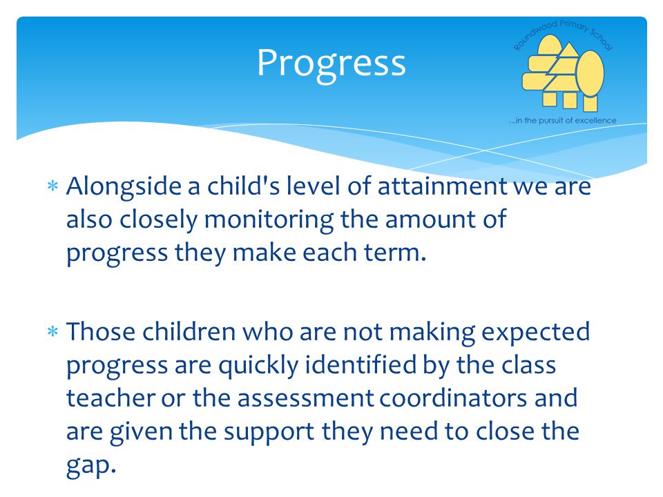 Progress  Alongside a child s level of attainment we are also closely monitoring the amount of progress they make each term.