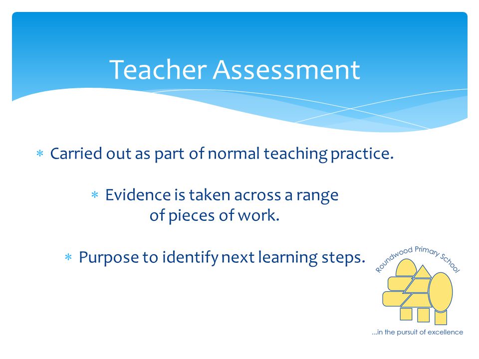 Teacher Assessment  Carried out as part of normal teaching practice.