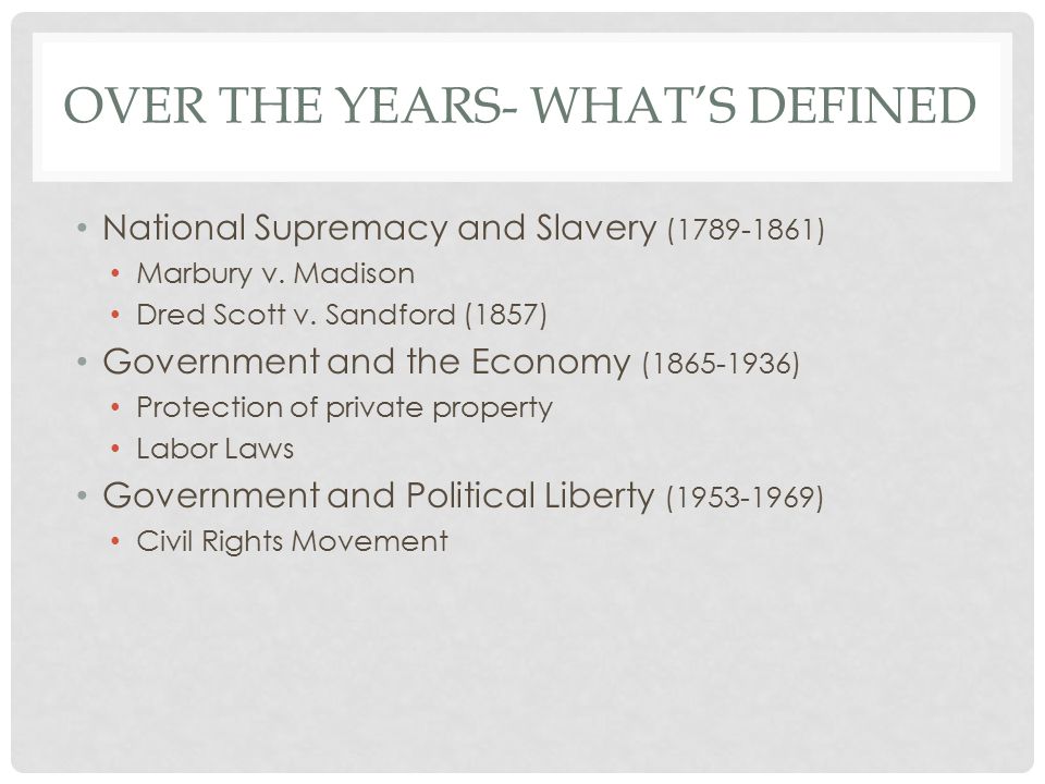 OVER THE YEARS- WHAT’S DEFINED National Supremacy and Slavery ( ) Marbury v.
