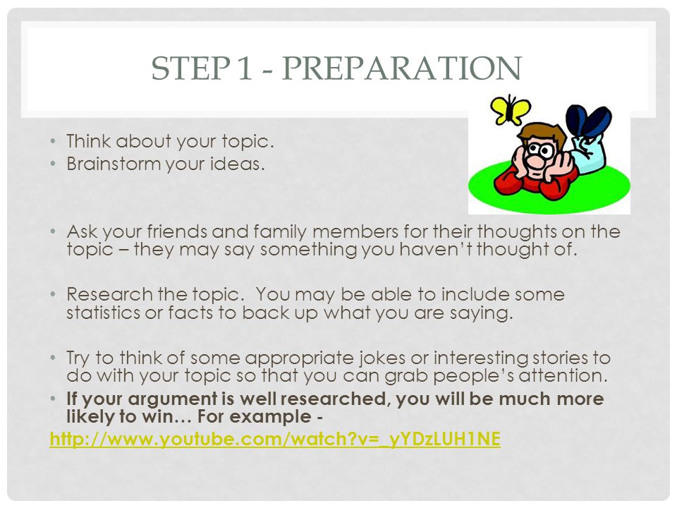 STEP 1 - PREPARATION Think about your topic. Brainstorm your ideas.