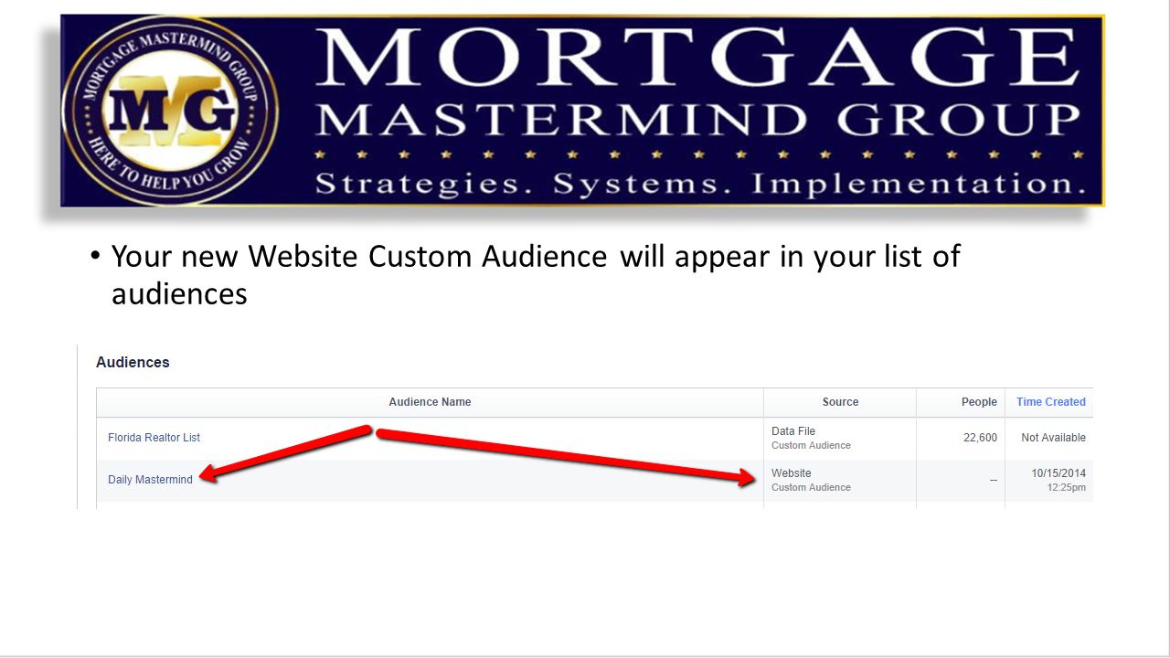 Your new Website Custom Audience will appear in your list of audiences