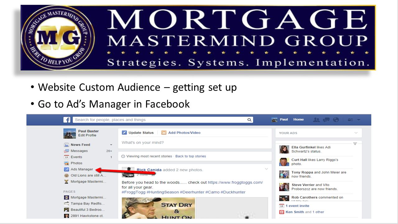 Website Custom Audience – getting set up Go to Ad’s Manager in Facebook