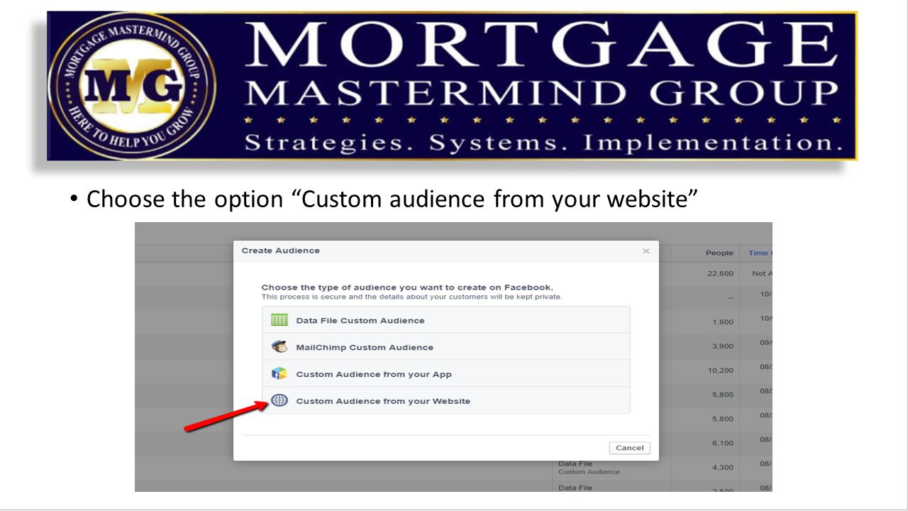 Choose the option Custom audience from your website